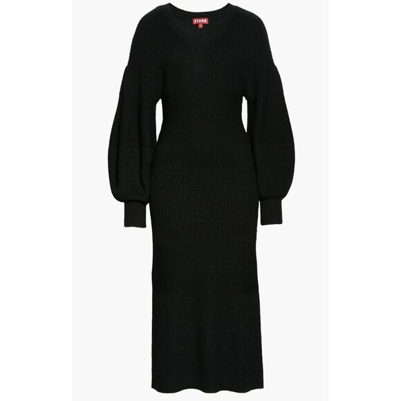 New Staud Carnation Balloon Sleeve Midi Sweater Dress Black Small $275 - Picture 2 of 9